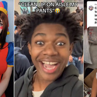 three tiktokters receiving comments reading "couldn't even edge to this clean up on aisle my pants"