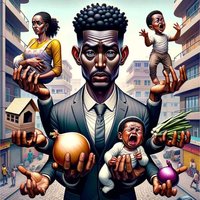 Onion man AI generated image and meme depicting a man with many arms holding many things.