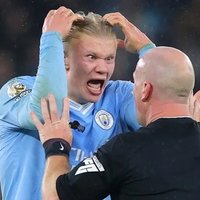 Erling Haaland Scream meme depicting soccer / football player Erling Haaland screaming at a referee.