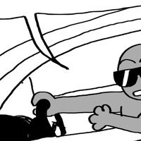 Guy Talking to McDonald’s Drive Thru Employee meme depicting a drawing of a grey man sitting in a car wearing sunglasses.