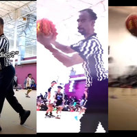 Reff catching basketball