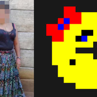 Miss Pacman Video An image of the woman from the "Miss Pacman" video and the video game character.