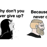 Why Don't You Ever Give Up Because He Never Did meme format.