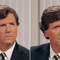 Tucker Carlson Looking at the Camera in Putin Interview meme.