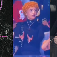 Photos of Ice Spice making supposed Satanic Hand Gestures and wearing an Upside-Down Cross at Super Bowl LVIII.