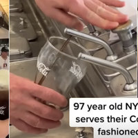 97-Year-Old NYC Diner Still Serves Their Coke the Old Fashioned Way Twitter X meme.