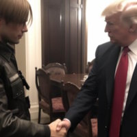 Leon Kennedy Meets Donald Trump meme depicting the two shaking hands.