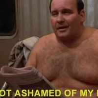 I'm Not Ashamed of My Body / History I'm Not Ashamed of My Body History meme depicting a shirtless fat guy on a subway reading a newspaper from Seinfeld.