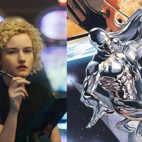 Julia Garner Female Silver Surfer Cast Controversy Julia Garner Female Silver Surfer Casting controversy depicting an image of the actress and the comic character.