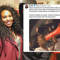 An image and tweet of Mysticxlipstick / Danielle Ayoka Johnson reacting to the 2024 solar eclipse.