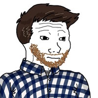 Husbandjak meme format depicting a wojak with brown hair, a beard and checkered shirt.