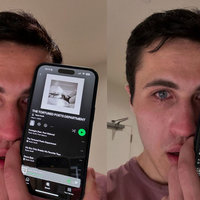 Chris Olsen Holding Up Spotify Crying meme examples.