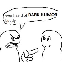 Ever Heard of Dark Humor Buddy meme depicting an image of a guy yelling and pointing his finger at another character.
