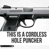 Cordless Hole Puncher slang term and meme example depicting a pistol.