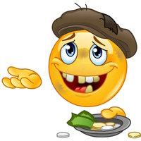 Beggar Emoji meme depicting a emoji or smiley face begging for money.