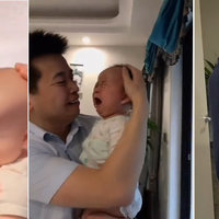 three examples of the pretend to hit your baby's head challenge