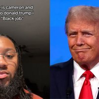 Example of a black jobs meme and a picture of Donald Trump on the right.