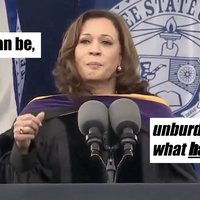 What Can Be, Unburdened By What Has Been What Can Be Unburdened By What Has Been meme depicting Kamala Harris giving a speech.