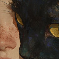 cat in front of girl ai art cropped