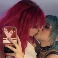 Red Hair E-Girl and Blue Hair Goth Girl Making Out Selfie