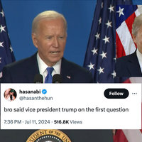 Vice President Trump meme example and tweet with a screenshot from Joe Biden's July 11 2024 speech.