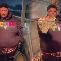 Fat Black Guy With Bands meme depicting a large black man wearing a hoodie that says "icon" holding a stack of cash and a pistol tucked in his waist.