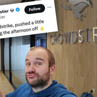 Vincent Flibustier First Day at CrowdStrike Tweet and photo from viral post.