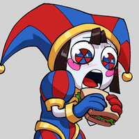 fan art of pomni eating a sandwich