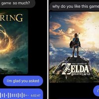 Elden Ring and The Legend of Zelda: Breath of the Wild images paired with the text message "Why Do You Like This Game So Much?"