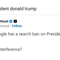 Blank google search for President Donald Trump and a viral tweet from Elon Musk about the Google Search Election Interference controversy.