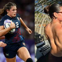 Images depicting American rugby player Ilona Maher.