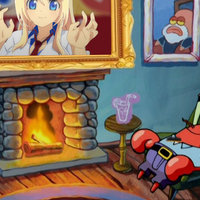 Mr. Krabs Admiring His Painting By The Fireplace Mr Krabs Sitting By The Fireplace meme.