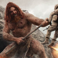 image of a giant spearing a soldier in Afghanistan in reference to the Giant of Kandahar cryptid.