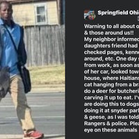 Haitian Immigrants Eating Pets and Geese Hoax Haitian Immigrants Eating Pets and Geese Rumor depicting an image of someone holding a goose and a post on facebook about the controversy.