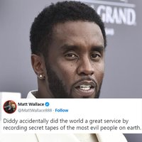 The Diddy Tapes A picture of Sean P Diddy Combs and a tweet referencing "The Diddy Tapes."