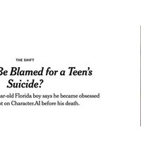 Character.ai Teen Suicide Lawsuit NY Times cover.