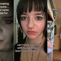 Your Name Poop Song Trend examples depicting three tiktokers talking about the poop song trend.