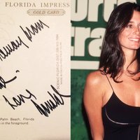 Picture of Stacey Williams in 1996 and the alleged postcard sent by Donald Trump.