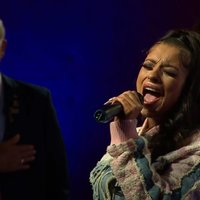 Still image from Loomis' American National Anthem performance.