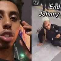 Johnny Somali picture and a screenshot of him getting attacked