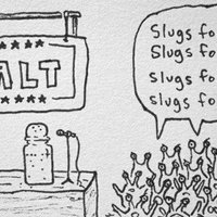 Slugs for Salt meme depicting a drawing of slugs cheering for a salt shaker.