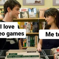 I Love Video Games Me Too meme depicting 500 Days of Summer character Tom Hansen, Joseph Gordon-Levitt, and Summer, Zooey Deschanel.