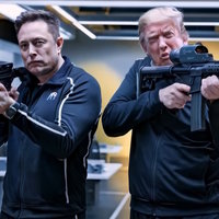 The Dor Brothers' AI Politicians Videos The Dor Brothers AI Politicians Videos image example depicting Elon Musk and Donald Trump with guns.
