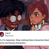Yo I'm Japanese viral tweet depicting two anime characters.