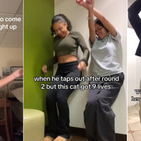 three examples of the "he scared of this pussy" meme on TikTok