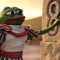 Kekius Maximus image example depicting Pepe the Frog wearing an Ancient Roman outfit.