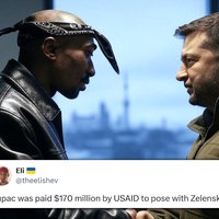 USAID Paid X to Y USAID Paid X to Y meme example depicting Tupac and Zelenskyy.