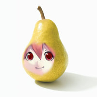 Pearto meme example depicting Kasane Teto on a pear.
