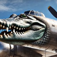 Bombardiro Crocodilo (Italian Brainrot) AI image of a crocodile's face merged with a military bomber.
