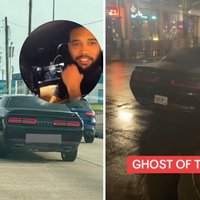 The Ghost of The Goon / Goonmobile The Ghost of The Goon / Goonmobile meme examples depicting two pictures of a black Dodge Challenger car.